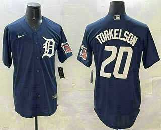 Men%27s Detroit Tigers #20 Spencer Torkelson Navy With Patch Cool Base Stitched Jersey->detroit tigers->MLB Jersey